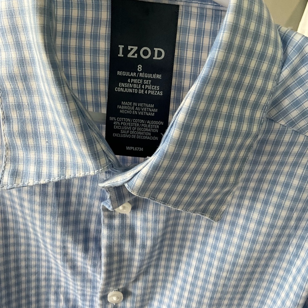 Izod Blue Casual Button Down Shirt with Classic Check Pattern